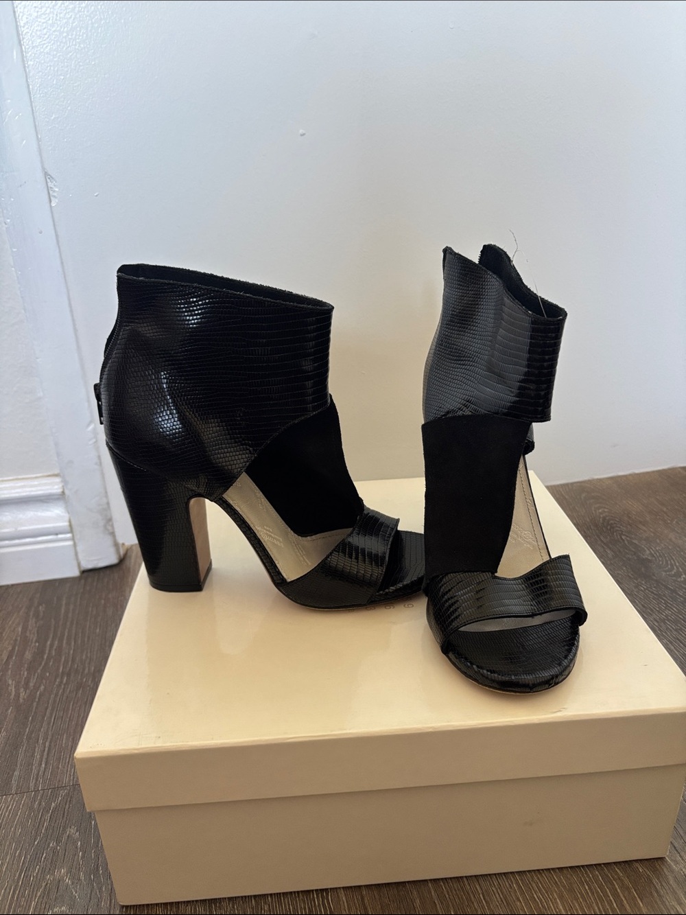 Maison Martin Margiela Black Open-Toe Block Heel Booties